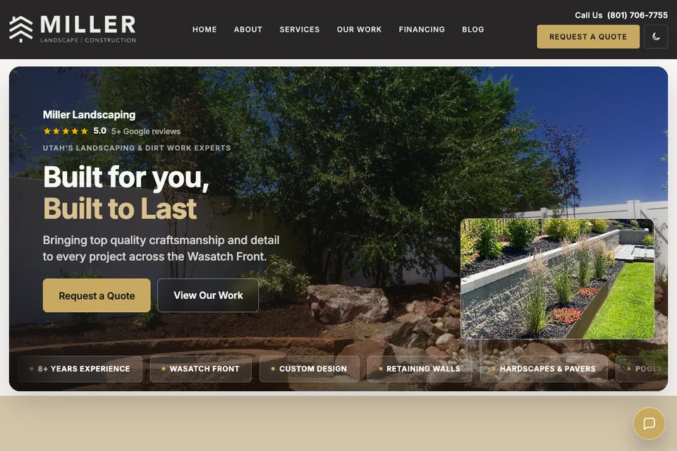 Miller Landscaping website homepage