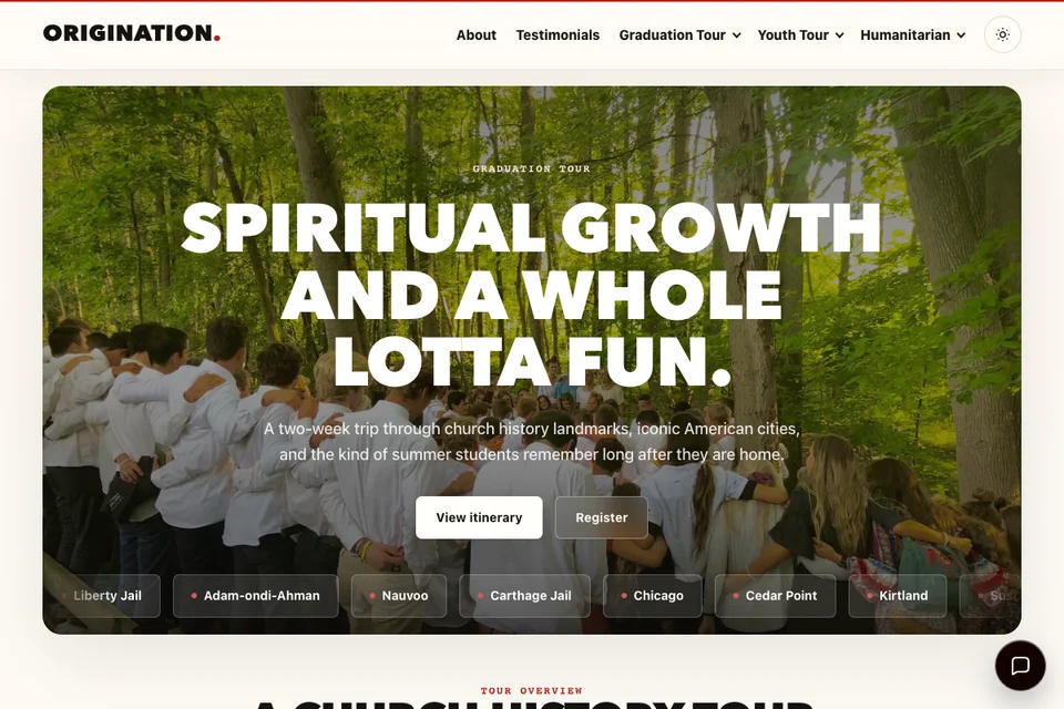 Origination website homepage