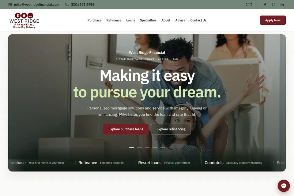 West Ridge Financial website homepage
